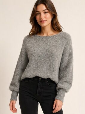 If It Were Me Grey Bouclé Wool Blend Cropped Sweater XS